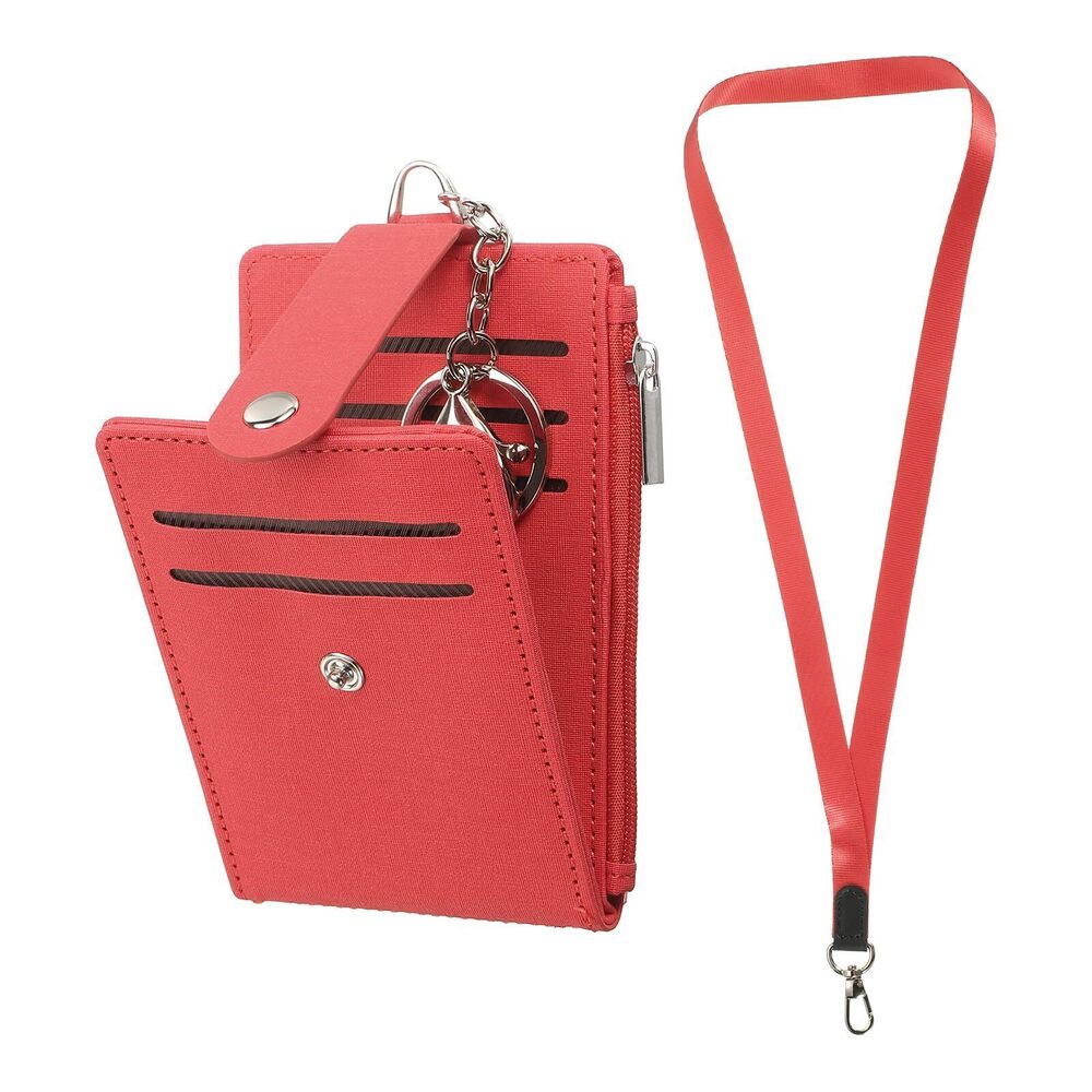 7600 2 in 1 Small Credit Card Wallet & ID Badge Holder, PU Leather Card